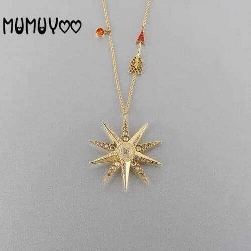 Fashion Jewels 2020 New Glamour Star Moon Crystal Pendant Gold Sunflower Women Necklace Lucky Element sweater chain girl