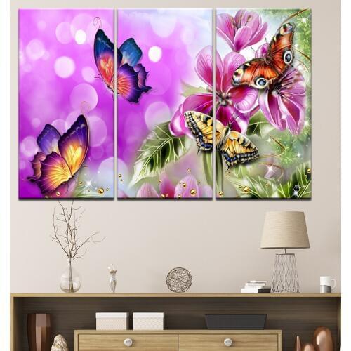 Modular HD Prints Canvas Pictures Living Room Wall Art Frame 3 Pieces Flowers Butterfly Painting Modern Home Decor Animal Poster