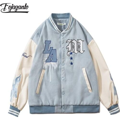 FOJAGANTO Mens Autumn New Baseball Uniform Korean Fashion Trend Jacket Letter Printing Stitching Contrast Color Jacket Men