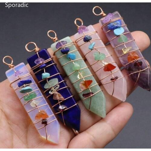 1PC Natural Stone Crystal Pendant Ornament Seven Star Chakra Pendant Colorful Necklace Arrow Shape Jewelry Decoration Diy Crafts