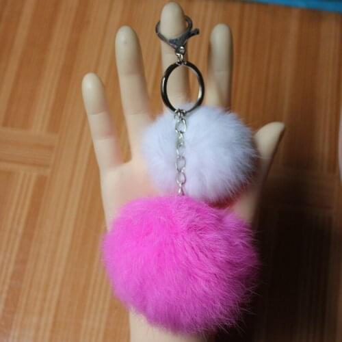 New 2 Pompon Key Chain Fluffy Rabbit Fur Ball Key Ring Cute Pendant Bag Charming Car Key Holder Personality Gifts