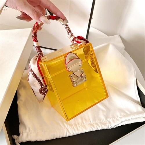 New 2021 Trend Transparent Clear Jelly Acrylic Box Handbag For Women Elegant Evening Party Clutch Purse with Scarves Female
