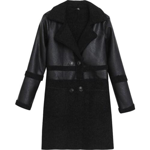 2020 New Fashion Plus Size Womens Clothing Autumn Winter Coats Western Style Stitching Warm PU Leather Jacket XA414