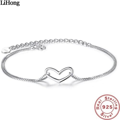 Solid Silver 100% 925 Sterling Silver Bracelet Heart Silver Chain Love Gift Woman Charm Jewelry