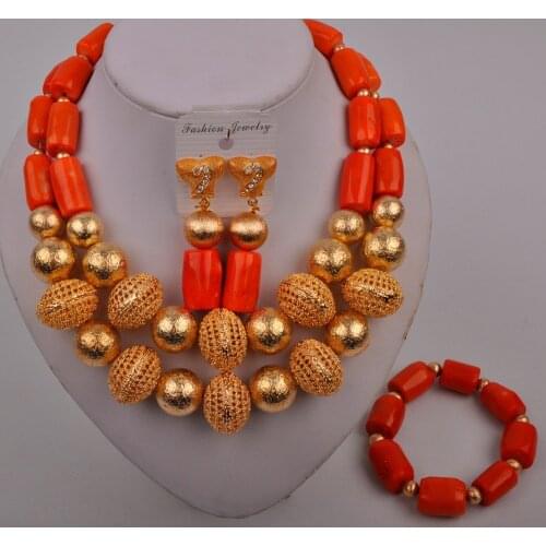 Orange African Beads Jewelry Sets African Wedding Coral Necklace Set Nigerian Beads Coral Bridal Set