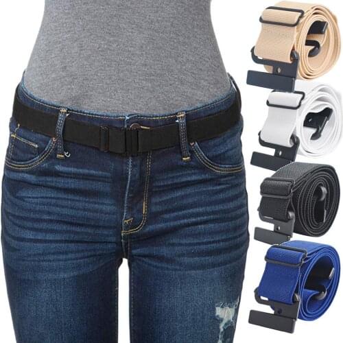 Adults Adjustable All-match Belt Stretch Flat Buckle Non-slip Belts Vintage Plastic Buckle Elastic Solid Color Long Waistband
