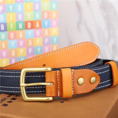 Belts for Women Luxury Designer Brand Canvas Stitching Full-Grain Leather Fashion Wide Pants Casual Jeans Waistband