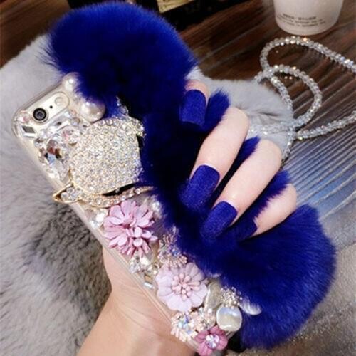Warm Fluffy Rabbit Fur Bling Diamonds Pearl jewelry Case Cover For HuaweiP8 P9 P10 P20 P30 PLUS LiTE Mate 20 Pro Li Phone Case