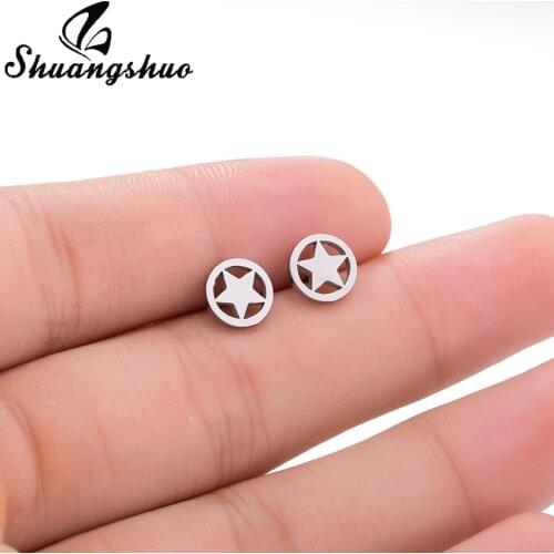 Shuangshuo 2018 Simple Star Stainless Steel Stud Earrings for Women Captain America Earrings brincos Oorbellen boucle d'oreille