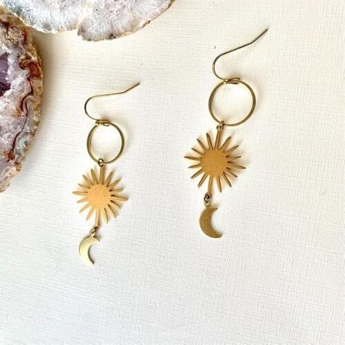 Boho Sun and Moon Earrings Drop Space Celestial Crescent Moon Phase Fashion Jewelry Witchy Gypsy Hippie Statement Women Gift