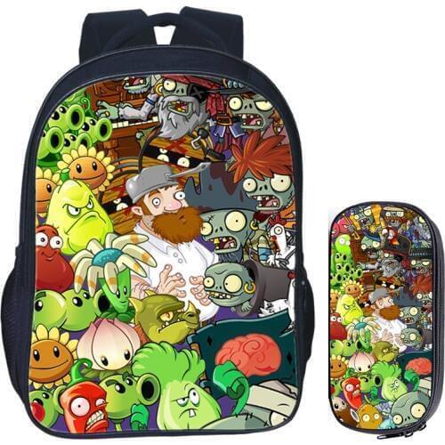16 inch Plants VS Zombie School Bag for Kids Girls Boys Backpack Children School Sets Pencil Bag Toddler Schoolbag