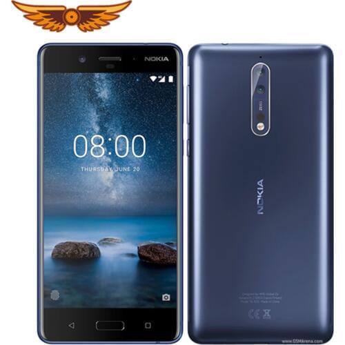 Nokia 8 Original Unlocked Cellphone 5.3`` Octa-core 4GB RAM 64GB ROM Dual Rear Camera 13MP LTE Fingerprint Android Mobile Phone