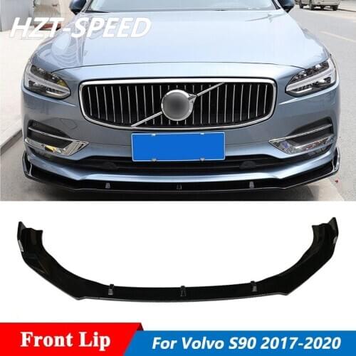 3 PCS ABS Black Carbon Fiber Looking Front Bumper Lip Shovel Diffuser Spoiler For Volvo S90 Tuning 2017-2020