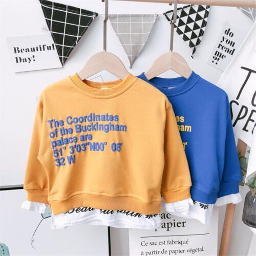 2 3 4 5 6 Y Boys Sweatshirt Autumn New Arrival Casual Letter Hoodies For Boy Fake Two Pieces Long Sleeves Pullover kids clothing