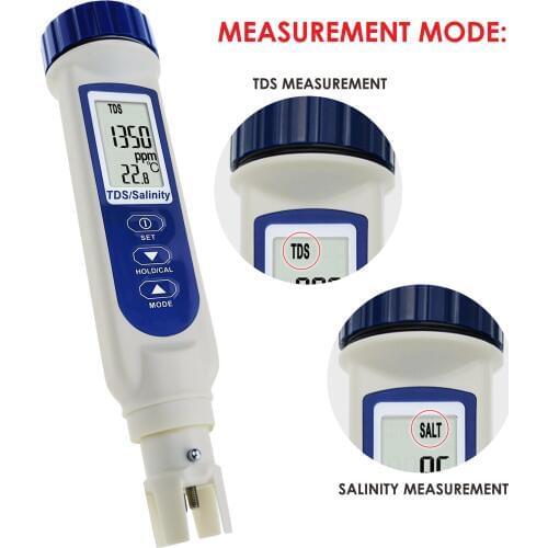 Pentype TDS Salinity Water Quality Tester Temperature Meter Saltiness Seawater Hydrometer Detector Big LCD Display Data Hold