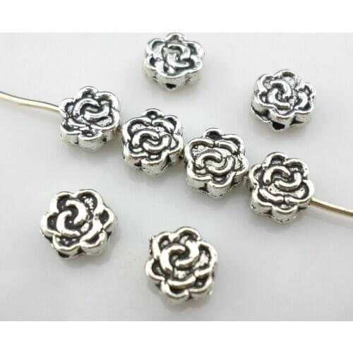 80pcs Tibetan Silver Small Flower Charm Loose Spacer Beads 6x3mm Jewelry Findings Beading