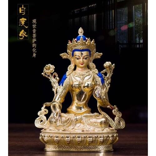 High grade Buddha figure - family TOP efficacious Protection Tibetan Buddhism gold-plated White Tara buddha statue-16CM