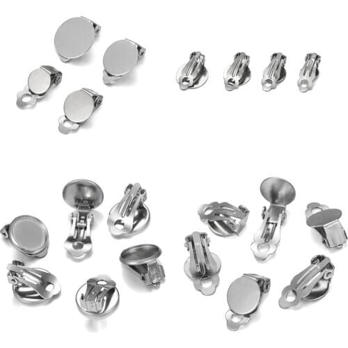 10pcs 8-14 mm Stainless Steel Round Flat Ear Clip Base Cabochon Bezel Tray Earrings Clips For DIY Jewelry Makings Accessories
