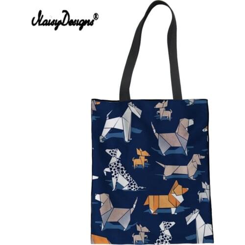 Women Eco Reusable Shoulder Bags Origami German Shepherd Dog Prints Ladies Handbags Canvas Tote Shopping Bags Grils bolso