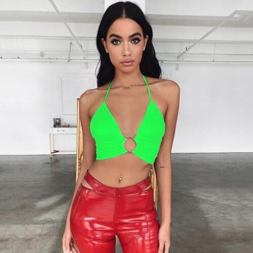 Women Sling Top, Halter Design Sexy Navel Hollow Metal Decoration Summer Clothing