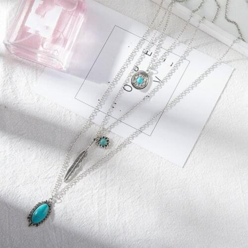 Fashion Jewelry Pendant Necklace Feather Necklace Retro Ethnic Style Necklace Multi-layer Female Elegant Necklace