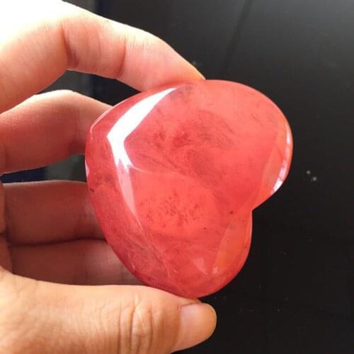 New 1Pc Natural Quartz Rose Heart Shaped Stone Rose Quartz Striped Agate Crystal Carved Palm Love Healing Gemstones 2 Sizes