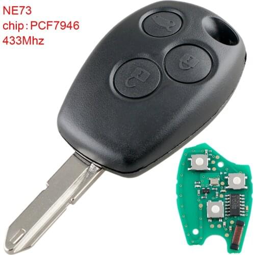 1pcs Durable 433Mhz 3 Buttons Keyless Entry Remote Car Key Fob Replacement with PCF7946 Chip and NE73 Blade for Renault