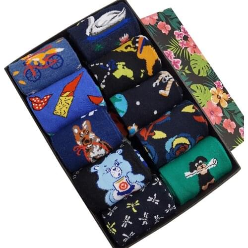 10 Pairs/Pack Combed Cotton Fashion Hip Hop Men Women Socks Funny Novelty Cartoons Cool Trend Art Fun Happy Skateboard Socks