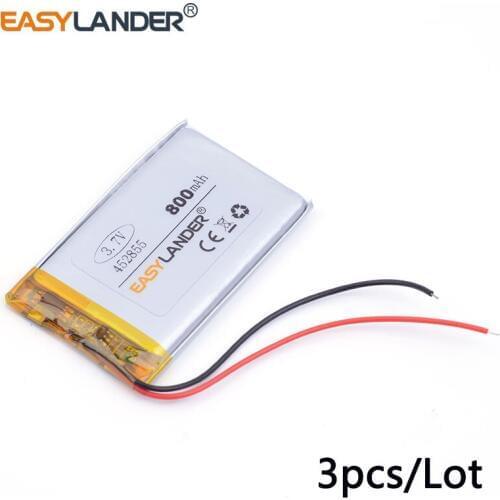 3pcs/Lot 3.7V 800mAH 452855 polymer lithium ion / Li-ion battery for GPS mp3 mp4 cell phone speaker E-book Camera camcorder