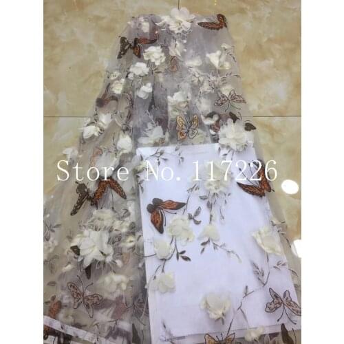 3d flower embroidery lace fabric Top grade JRB-52608 french net lace fabric with pretty flowers for bridal dress