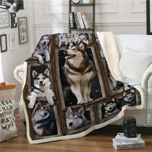 3D Dog Throw Blanket For Sofa Bed Pet Animal Printed Bedspread Soft Warm Winter Fleece Plush Car Bed Cover For Child Kids Adults