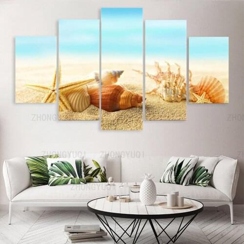 5 panels seashells starfishes beach Canvas Painting Wall Art Home Decor Modular fresh scenery Picture posters and Prints Room