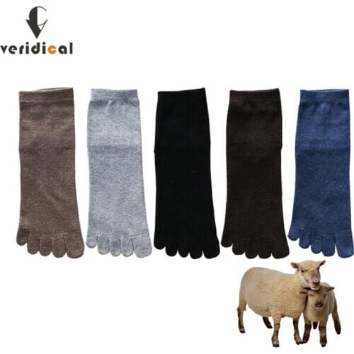 5 Pairs/Lot Winter Men Five Finger Socks Short Harajuku Wool Solid Business Anti-Bacterial Breathable Warm Socks With Toes Brand