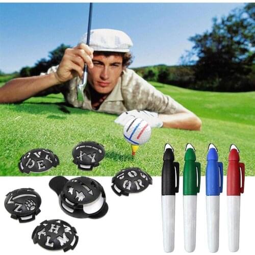 6pcs Golf Ball Lines Marker Letters Pattern Drawing Tool Template Liner for Golf Games Golf Acessory with Four Pens 2021 NEW