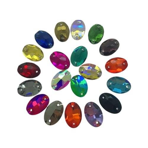 72pcs 11x16mm 7x10mm Ellipse Shape Glass Crystal Sew On Rhinestones Crystals Sewing On Oval Two Holes For DIY Garment