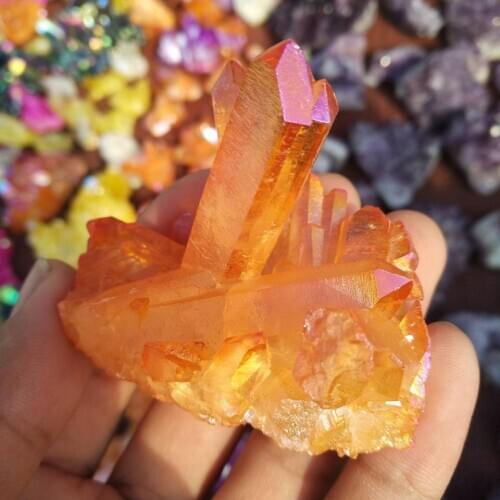 90g orange Aura Quartz Crystal vug Titanium Bismuth Silicon Cluster Rainbow