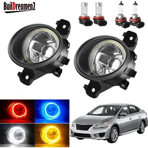 Angel Eye Fog Light Assembly For Nissan Sentra 2004-2018 Car 20W Front Bumper Fog Lamp Halo Ring Daytime Running Light H11 12V