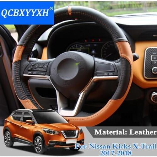 QCBXYYXH Car Styling For Nissan Kicks X-Trail Rogue 2017-2019 Steering Wheel Covers Leather steering-wheel Cover accessory