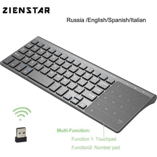 Zienstar 2.4G Wireless Mini Keyboard with Touchpad and Numpad for Windows PC Laptop Ios Pad Smart TV HTPC IPTV Android Box