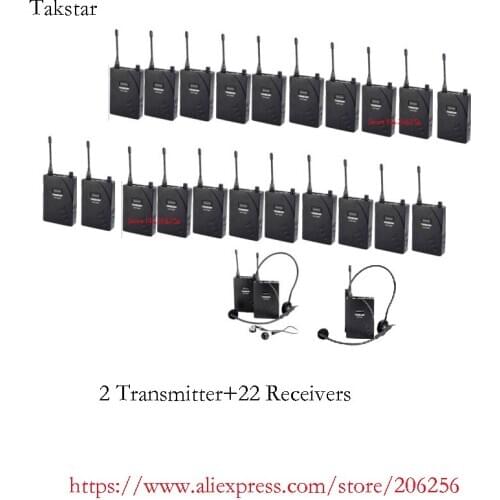Takstar UHF-938/ UHF 938 UHF frequency Wireless Tour Guide System 50m Operating Range 2 Transmitter+22Receivers for Tour guiding