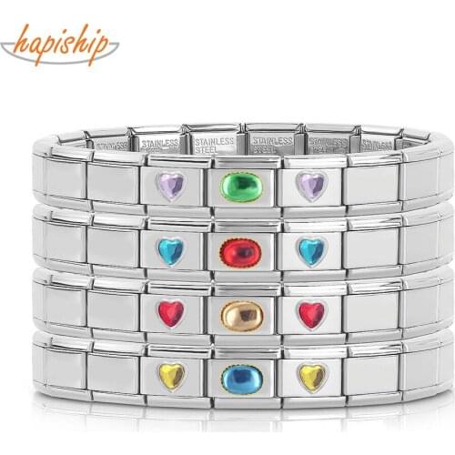 Hapiship 2021 New Girls Fashion Sweet Ellipse Colour Heart Charm Links Bracelet Birthday Gift Bangle For Women Men Jewelry G166