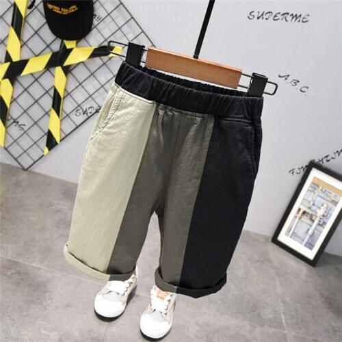 Toddler Boys Pants Casual Fashion Stitching Knee Length Pants For Boy 2 3 4 5 6 Years Baby Boy Elastic Waist Pants New Arrival