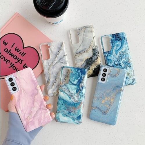 Funda Case for Samsung Galaxy S21 Ultra Note 20 Ultra A51 A71 S20 FE Straight Edge Marble Pattern Coque Phone Case Cover Capa