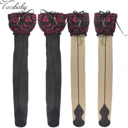 Varsbaby ladies sexy wide floral lace ultra-thin silicone anti-slip stockings