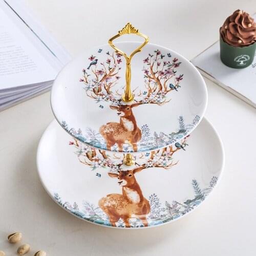 Nordic Double Fruit Plate Cake Stand Living Room Snack Storage Rack Luxury Snack Tray Dessert Table Decoration CN(Origin)
