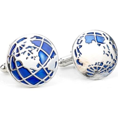 Enamel Jewelry Globe Earth Cufflinks Blue Planet Earth World Map Cuff Links Christmas Gift For Men Wedding Cufflink