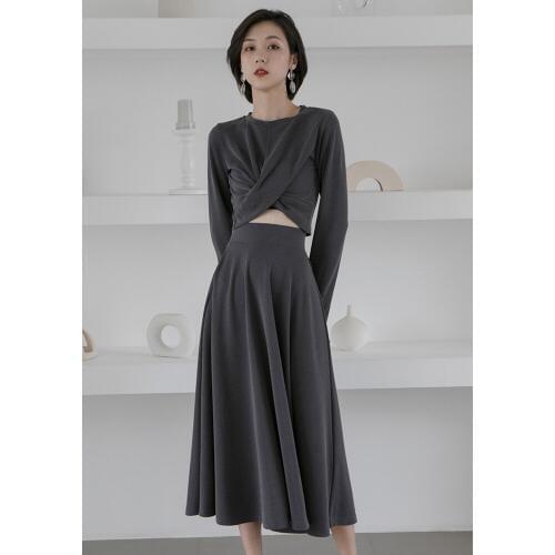 Long sleeve t-shirts + skirts 2 piece set women