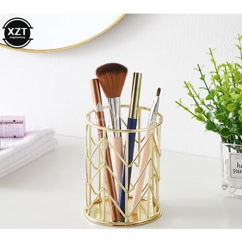 Cosmetics Makeup Brushes Storage Box Cylindrical Case Storage Lipstick Brush Pen Holder Organizer Wrought Iron Pen Storage 1 PCS