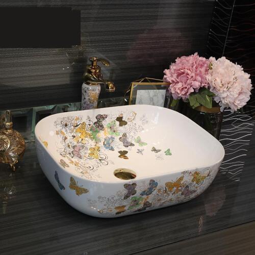Ceramic Art Basin Sinks Counter Top Wash Basin Bathroom Vessel Sinks vanities jingdezhen ceramic wash basin butterfly pattern