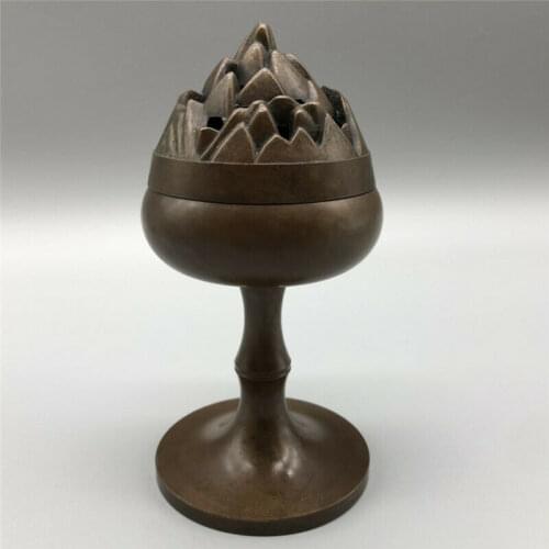 Chinese Antique Collection Brass Bosan Furnace Lotus Incense Burner